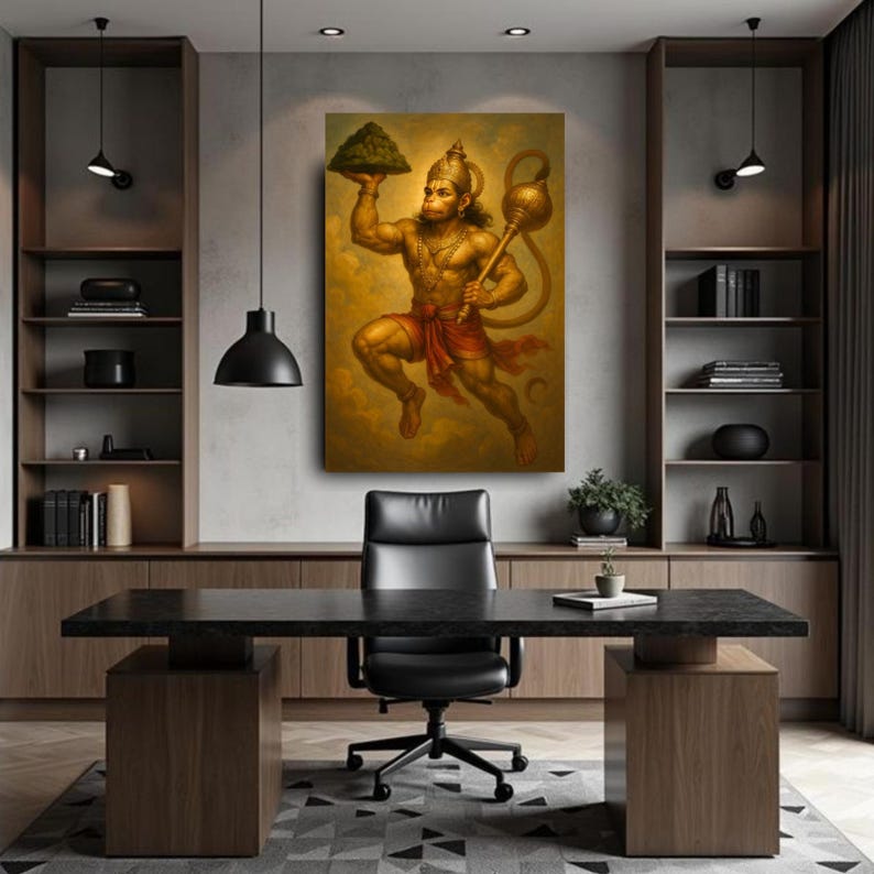 Hanuman-målning, Lord Hanuman-affisch, Pooja-rumsdekor, indisk väggkonst, hinduisk konst, meditationsaffisch, yogagåva, andlig konst, bild 4