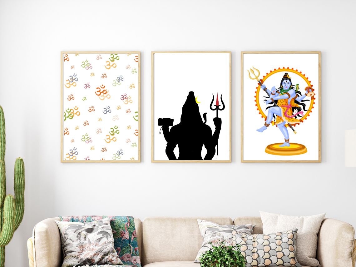 Hindu God Wall Art SET OF 3 Shiv Shiva Indian God Illustration Wall Art ...
