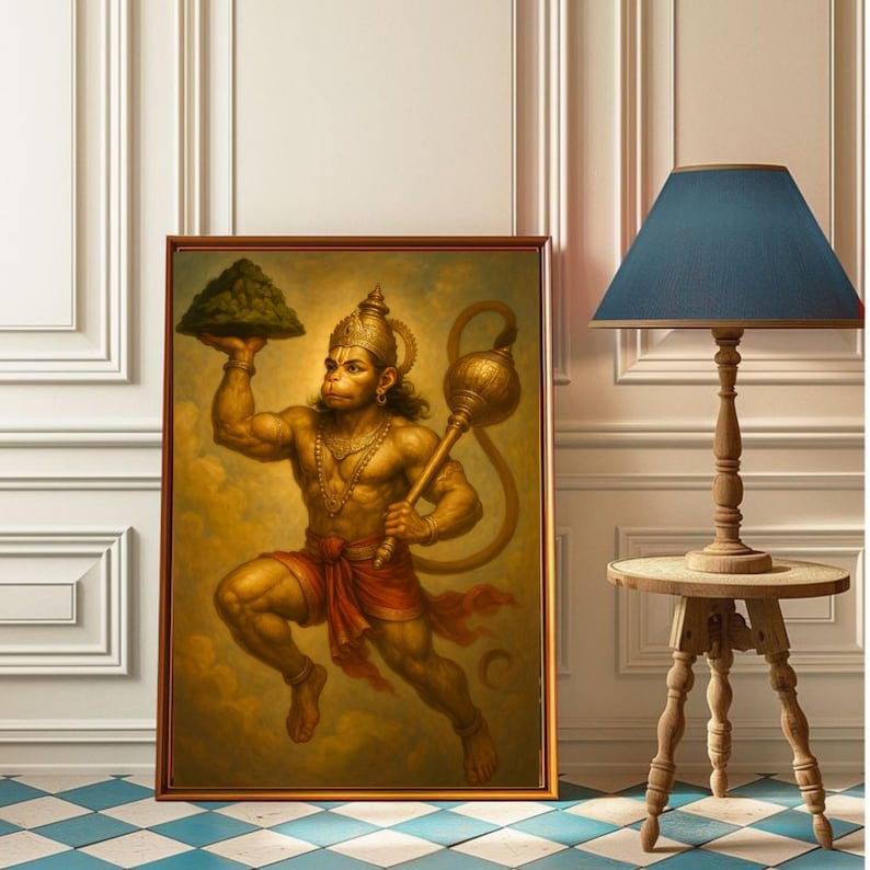 Hanuman-målning, Lord Hanuman-affisch, Pooja-rumsdekor, indisk väggkonst, hinduisk konst, meditationsaffisch, yogagåva, andlig konst, bild 2