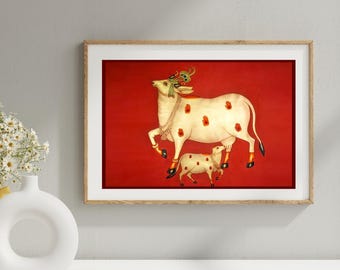 Pichwai Painting, Shrinath ji Painting, Indian Folk Art, ' Indian Wall Art, Indian Art, Pichwai Cow, Pichwai Art Print, Vintage Indian Art