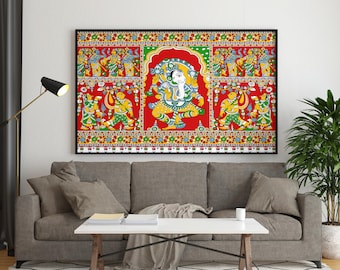Ganesha ,Indian Kalamkari , Lord Ganesha Vintage Indian Art, Ganesha Painting, Indian Religious Art, Indian God Digital Wall Art, Indian Art
