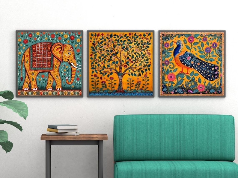 Madhubani Painting, Tree of Life, Indian Wall Art Print, Indian Vintage ...