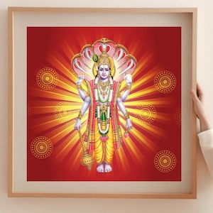 Vishnu Art ,Lord Vishnu, Vishnu, Hindu God, Indian God, Laxmi Narayan, Hindu God Wall Art, Poster Print, Canvas