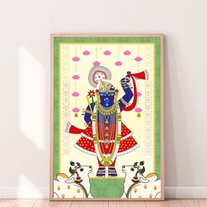 Shreenathji Pichwai Print, Shrinath ji Painting, Indian Folk Art, Srinathji Wall Art, Indian Art, Indian God, Pichwai Painting, Sreenath ji