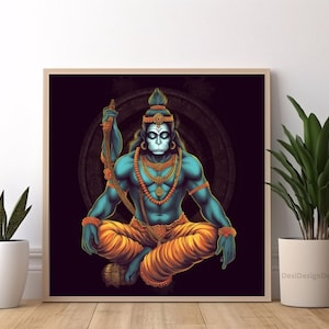 Senhor Hanuman | Impressão de Arte de Hanuman | Arte do Senhor Hanuman | Meditação de Hanuman | Arte de Yoga | Deuses Hindus | Pintura de Hanuman | Presentes Indianos