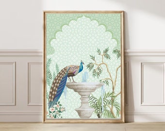 Peacock Mughal Wall Art, Vintage Indian Palace Print, Royal Floral Nature Poster, Indian Heritage Decor, Digital Download