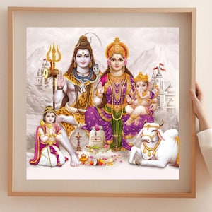 Shiva family, goddess painting, hindu god painting, indian art painting, lord shiva painting, indian god painting, indian wall art, folk art