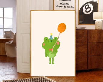 Frosch-Kunst, Retro Frosch Poster, Badezimmer Wanddekor, digitaler Download, Frosch Kunstdruck, Frosch Wohnkultur
