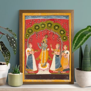 Krishna & Radha,Vintage Gopi Krishna Painting, Indian Folk Art, Pichwai Traditional Paintings, Pichwai Art, Housewarming Gift,