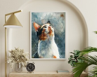Cute Cat Wall Art, Watercolor Digital Cat Wall Arts,Minimalist Cat Poster, Watercolor Cat Poster, Digital Cat Download