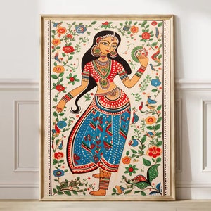 Madhubani Malerei, indische Wand Kunst Druck, indische Malerei, indische digitale Volkskunst, indische traditionelle Madhubani Kunst