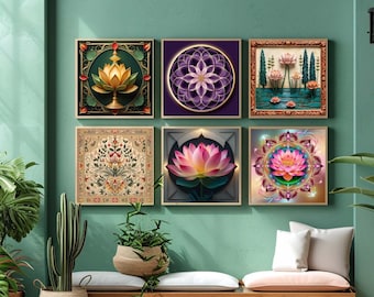 Arte mural de pavo real, juego de 6 / lámina de arte de pavo real / arte mural del Taj Mahal / póster de pavo real / arte indio / arte mural para el hogar y la oficina, arte indio desi