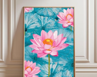 Lotus print,Indian Floral print, Indian folk art, Vintage Floral Art, Mughal floral motifs, Boho Art, Indian floral,Botanical wall art
