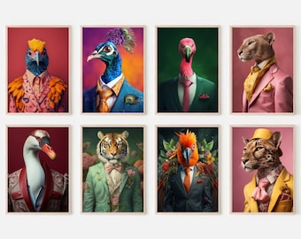 Animal Wall Art Bundle Set of 8, Nursery Animal Prints, Kids Room Gallery Wall Decor, Printable Posters, Digital Download