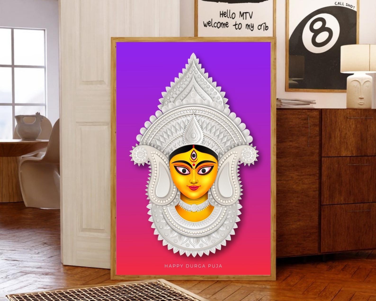 Maa Durga Devi 印刷可能なデジタルウォールアート、恵み、力、神聖な