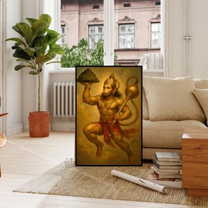 Hanuman-målning, Lord Hanuman-affisch, Pooja-rumsdekor, indisk väggkonst, hinduisk konst, meditationsaffisch, yogagåva, andlig konst, bild 8