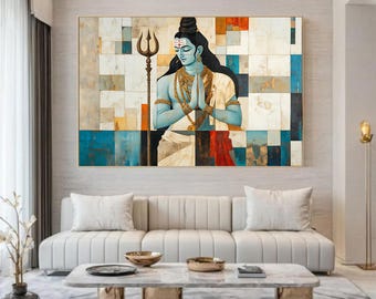 Lord Shiva, Treenigheten, Handritad Andlig Konst, Hinduisk Religiös Tryck, Digital Nedladdning, Universum Shiva Konst, Omedelbar Nedladdningsbar Konst
