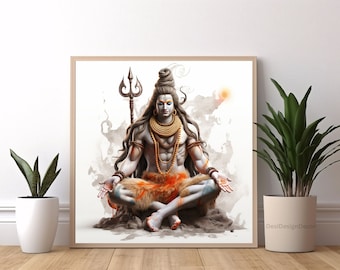 Lord Shiva Print, Shiva Wall Art, Indian God Wall Art, Hindu Wall Art, Shiva Poster, Ready to Hang, Home Decor, digital print