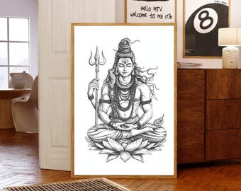 shiva painting, indian gods goddess quality wall decor room decoration hanging art, Shiv and Ganga dancing home decor art print