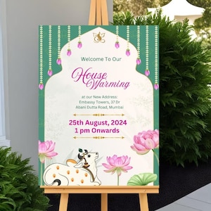 Convite para inauguração de casa indiana Pichwai, convite Grihapravesh, convites para inauguração de casa, cartão de convite Gruhapravesh, convite Pooja, convite para nova casa