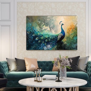 Peacock Painting Digital Download, Colorful Peacock Wall Art, Elegant Bird Art, Peacock Indian Art, Indian Vintage Palace Royal Painting