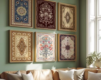 Indian Art, Set of 6 ,Floral Palace Paintings, Home Decor, Indian Posters, Bohemian Wall Art