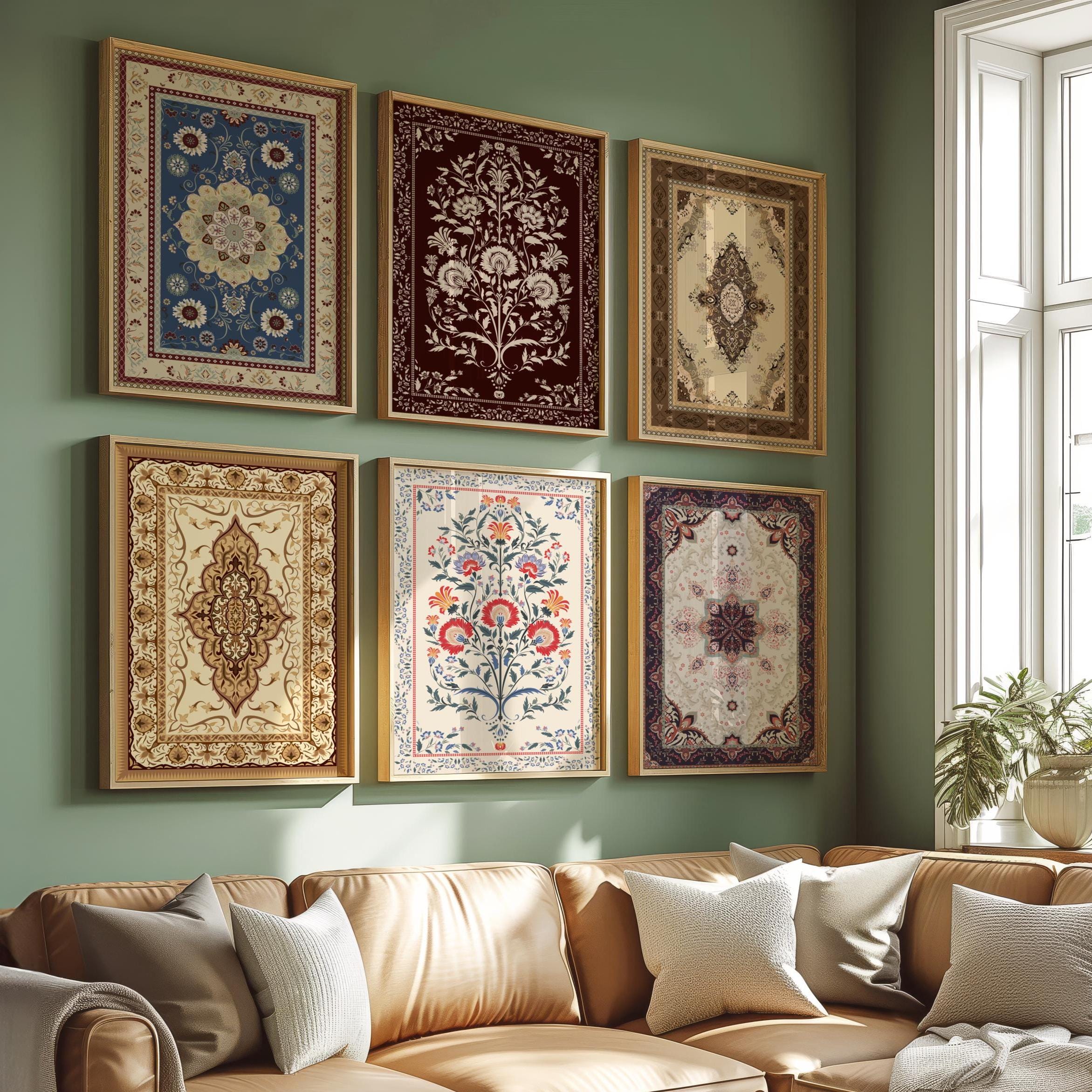 Indian Art, Set of 6 ,floral Palace Paintings, Home Decor, Indian