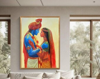 Handmade Radha Krishna Painting on Canvas - Original Artwork,Free shipping