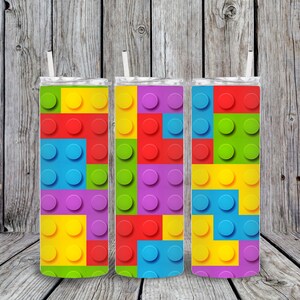 20 oz Skinny Tumbler Design Sublimation - Colorful Block Tumbler Template - Colored Blocks Png Sublimation Tumbler Designs