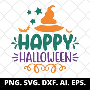 Happy Halloween - Bats - Witch Hat - Stars - SVG and Cut Files For Crafters - Digital Downloads
