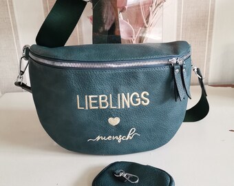 Fanny pack body bag cross over shoulder bag embroidered with favorite person dark green KLM2