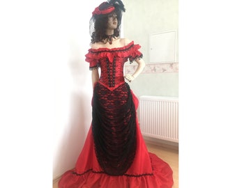 Bustle Dress Victorian Dress Red Black