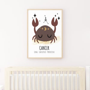 Cancer Star Sign Print, Cancer Zodiac Print, Moon and Stars, Nursery Room Decor, Cancer Nursery, Celestial Wall Art, Baby Shower Gift