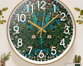 William Morris Flower Clock, Retro Plant Wall Clock, Nordic Style Home Decoration, Circular Silent Quartz Clock, Christmas Gift