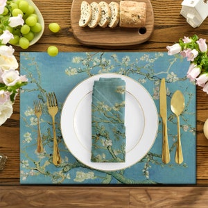 Van Gogh Almond Blossom Platemat, Retro Plant Napkins, Kitchen Dinnerware Sets(1/2/4/6/8), Napkin And Placemat, Van Gogh Art Home Decor