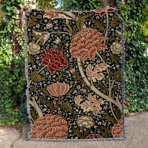 William Morris Woven Blanket, Flower Plant Living Room Tapestry, Retro Farmhouse Style Throw Blanket, Home Decoration, Sofa Blanket Gift