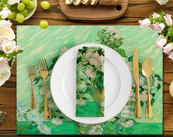 Van Gogh Stil Tischsets – 6 Stück, 30,5 X 45,7 Cm, Leinen, Wasserdicht, Waschbar, Rustikale Aquarell-Deko