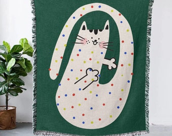 Cat Woven Blanket, Cartoon Cat Printed Blanket, Cat Throw Blanket, Animal Sofa Blanket, Cute Cat Blanket, Gift For Cat Lover,Home Decoration