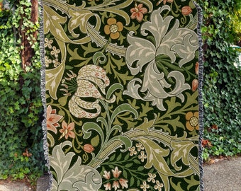 William Morris Vintage Blumen Woven Decke | 130 * 160 Pflanzen und Blumen Decke | Schlafzimmer Wohnzimmer Rv Decke | Grüne Pflanze Woven Throw Blanket