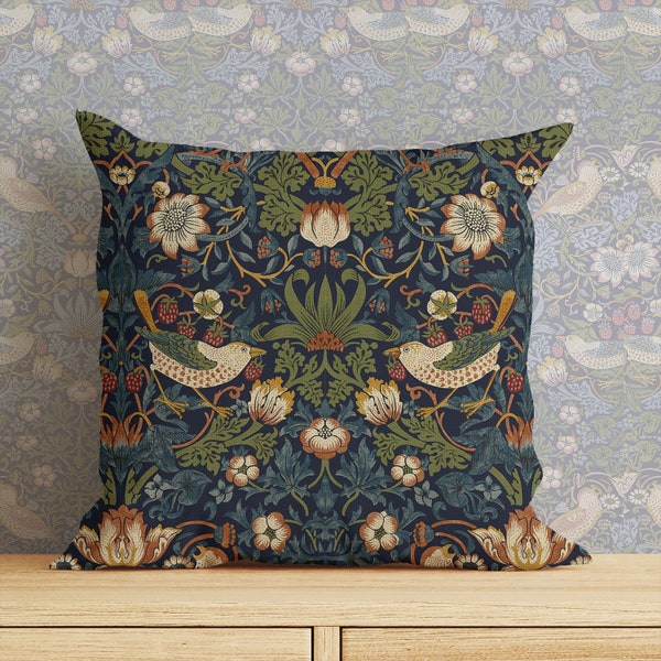 Housse de coussin voleur de fraises, taie d'oreiller William Morris, housse de coussin de canapé vintage, taie d'oreiller de chambre à coucher, cadeau d'anniversaire