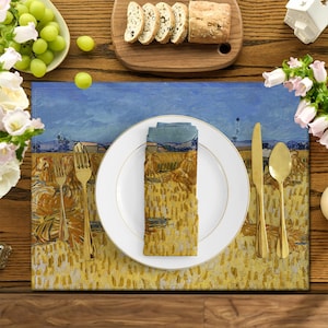 Harvest in Provence Platemat, Van Gogh Decor Plant Napkins, Kitchen Dinnerware Sets, Linen Tableware, Van Gogh dining table decorations