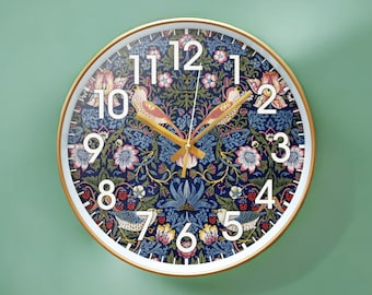 Strawberry Thief Wall Clock, William Morris Art Clock, Modern Mute Clock, Unique Clock, Four Seasons, Living Room Decoration, Special Gift