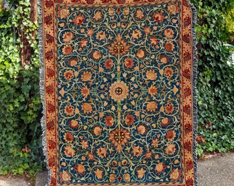 William Morris Vintage Kunst Woven Decke | Nordische Wohnzimmer Dekorative Decke | Braune Blumen Woven Decke | Bettdecke |
