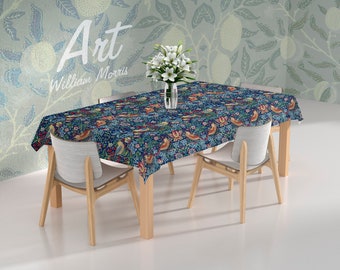 William Morris Tableclothes, Waterproof Table Cloth, Dining Table Cover Farmhouse Party Home Kitchen,Strawberry Thief Table Cothes