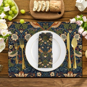 Set di tovaglioli, William Morris, Caprifoglio, tovaglioli di tessuto, tovaglioli di lino, Strawberry Thief, set di tovaglioli di lino, tovaglioli William Morris