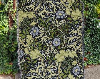 William Morris Retro Woven Blanket,Green Plant Flower Tapestry,Sofa Blanket Living Room Decoration,Picnic Printed Carpet,Housewarming Gift