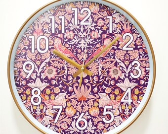 William Morris Art Clock, Strawberry Thief Vintage Clock, Nordic Style Living Room Wall Clock, Anniversary Gift,Christmas Gift,Creative Gift