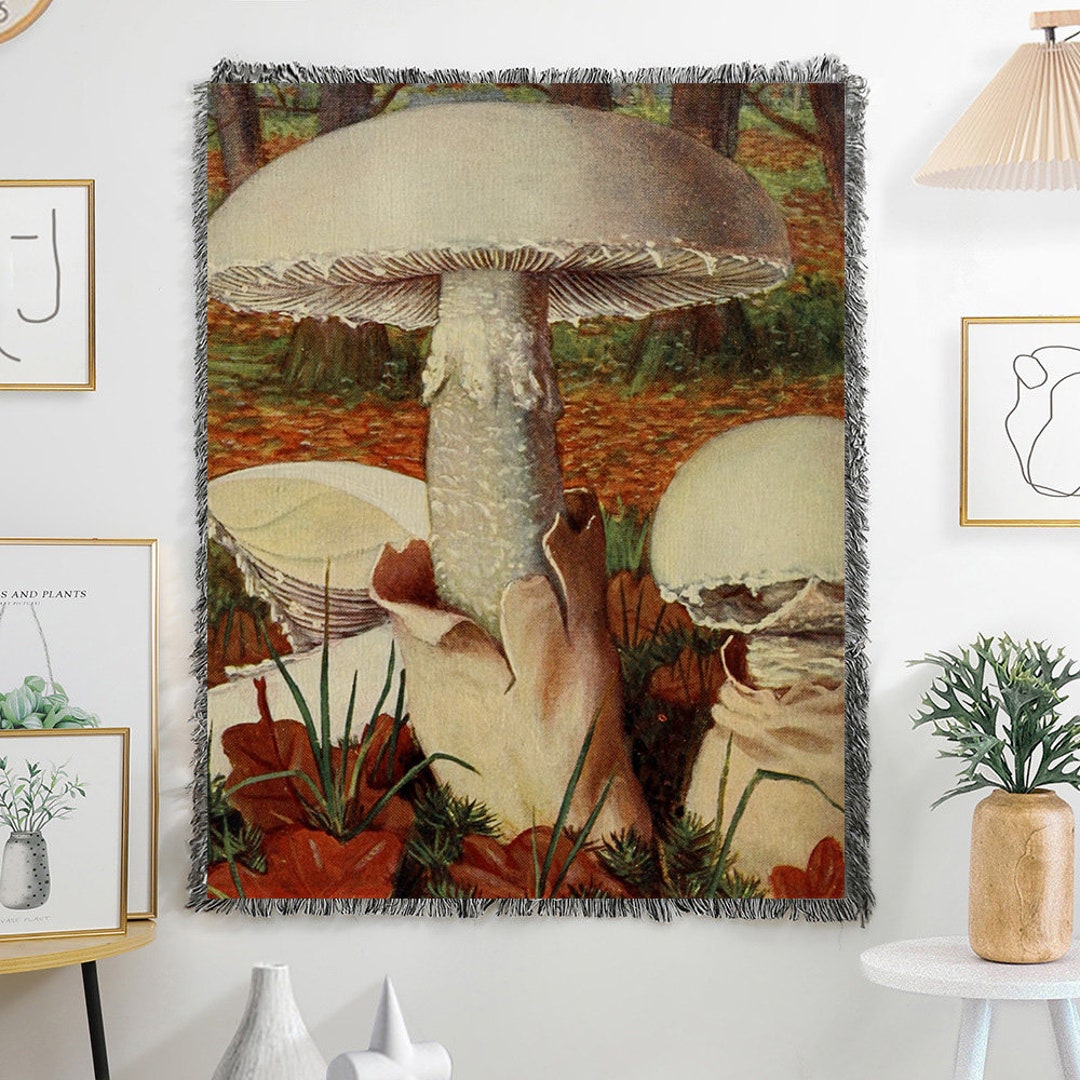 Plant Printing Woven Blanket,mushroom Art Wall Decoration Tapestry