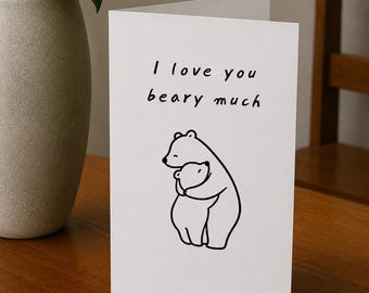 Te quiero muchísimo - Tarjeta de oso / Juego de palabras con animales / Tarjeta de aniversario, Tarjeta de San Valentín (Descarga instantánea)