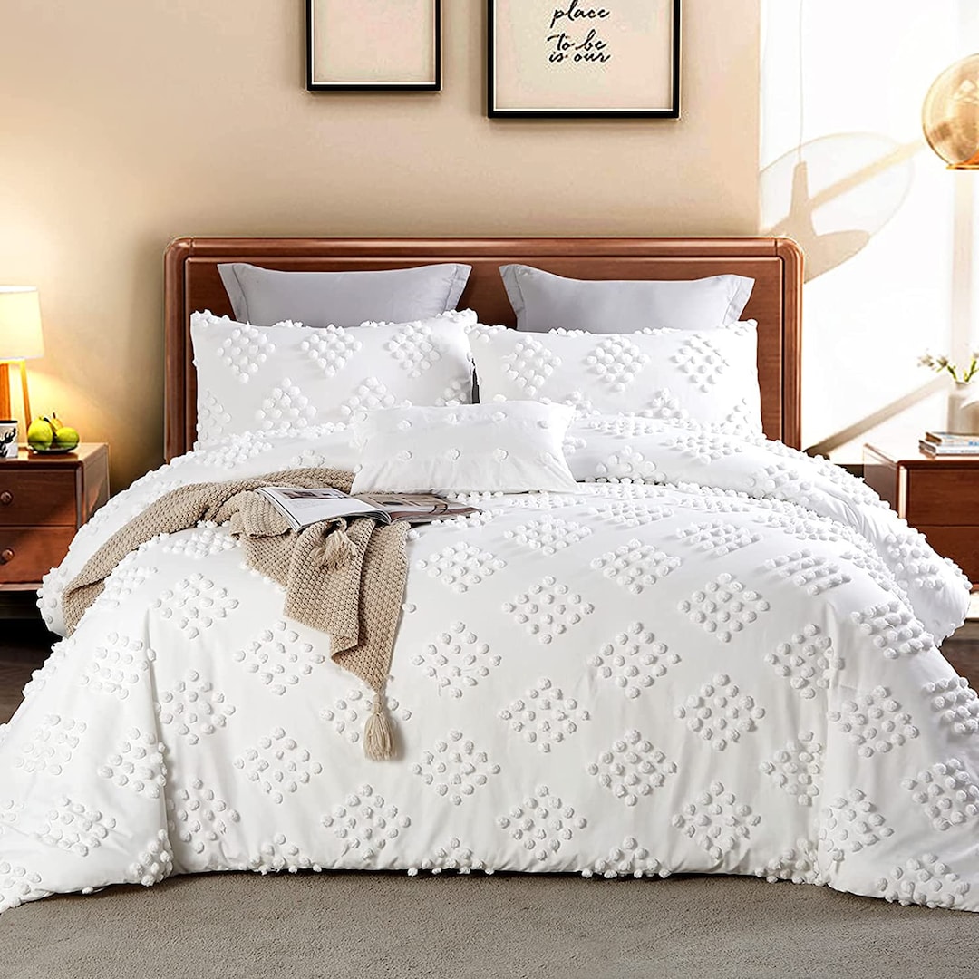 White King Size Comforter Set 8 Pieces Tufted Duvet Cover Etsy